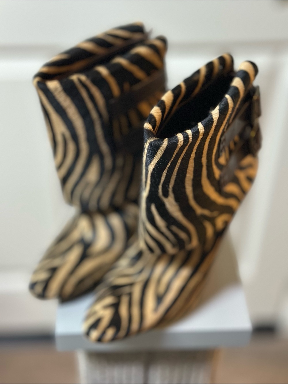 Manolo Blahnik Zebra Calf Hair Stiletto Ankle Boots | EU 35 US 5